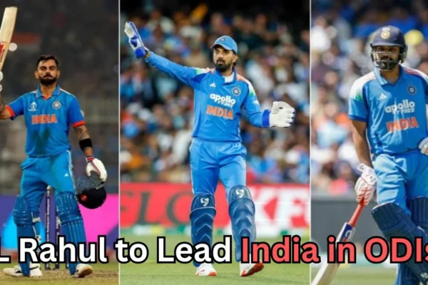 It looks like you've uploaded an image that discusses the possibility of KL Rahul leading India in One Day Internationals (ODIs). The image features three well-known Indian cricketers in their blue jerseys: Virat Kohli, KL Rahul, and Rohit Sharma. Do you have a specific question or would you like more details about the context of KL Rahul possibly becoming the captain for India in ODIs?
