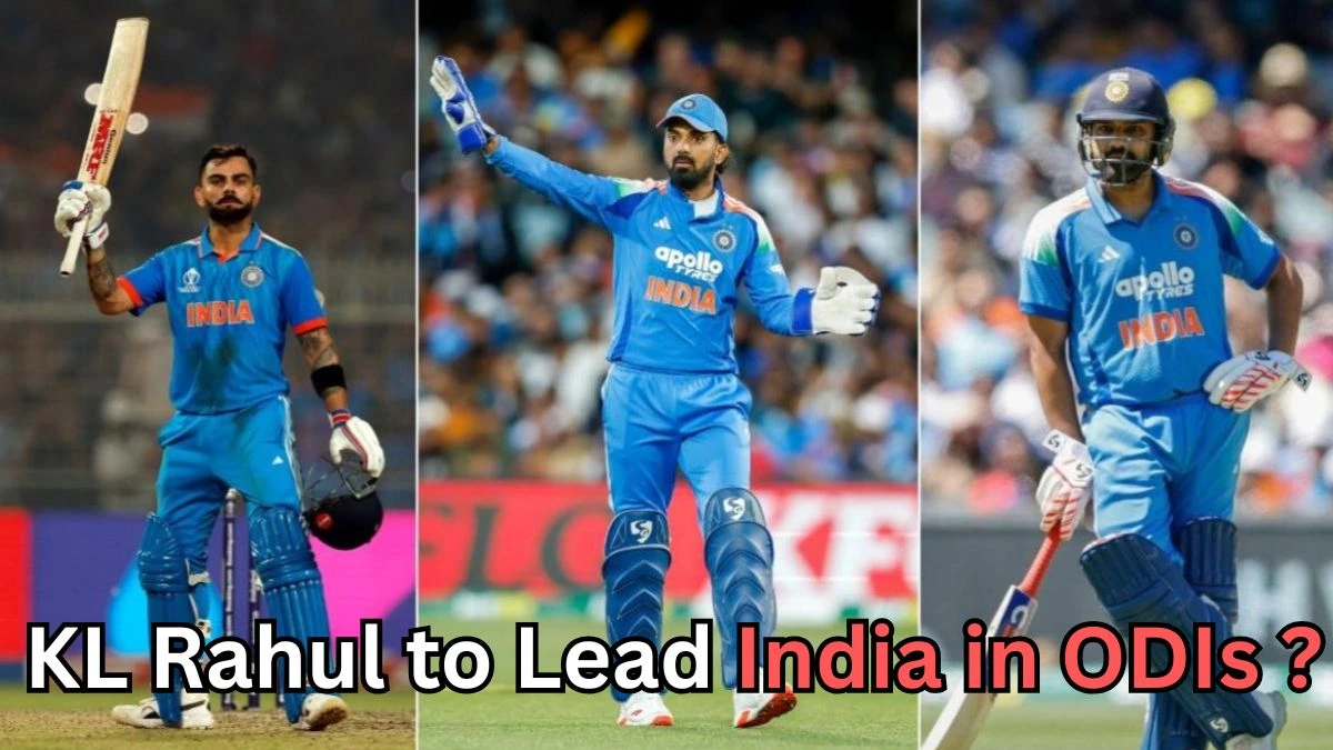 It looks like you've uploaded an image that discusses the possibility of KL Rahul leading India in One Day Internationals (ODIs). The image features three well-known Indian cricketers in their blue jerseys: Virat Kohli, KL Rahul, and Rohit Sharma. Do you have a specific question or would you like more details about the context of KL Rahul possibly becoming the captain for India in ODIs?