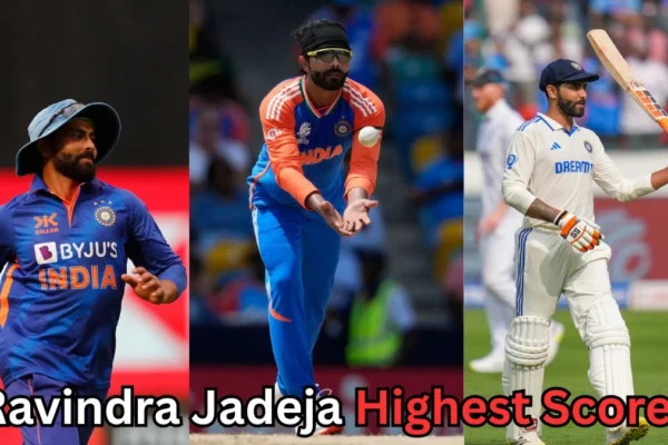 Ravindra Jadeja in various roles for India – as a fielder, bowler, and batsman – with a question about his highest score in cricket.