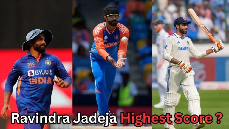 Ravindra Jadeja in various roles for India – as a fielder, bowler, and batsman – with a question about his highest score in cricket.
