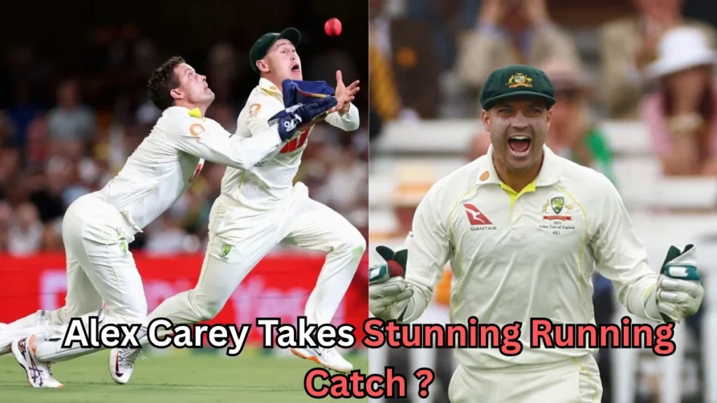 The image you uploaded features a moment from a cricket match where Alex Carey, an Australian cricketer, is shown taking a stunning running catch. The image is split into two parts: one shows Carey running and preparing to take the catch, and the other shows him celebrating with excitement after completing the catch. Carey is known for his impressive wicket-keeping skills, and this particular catch likely highlights his athleticism and sharp reflexes in the field. If you'd like more details about the context of this catch or other similar moments in cricket, feel free to ask!