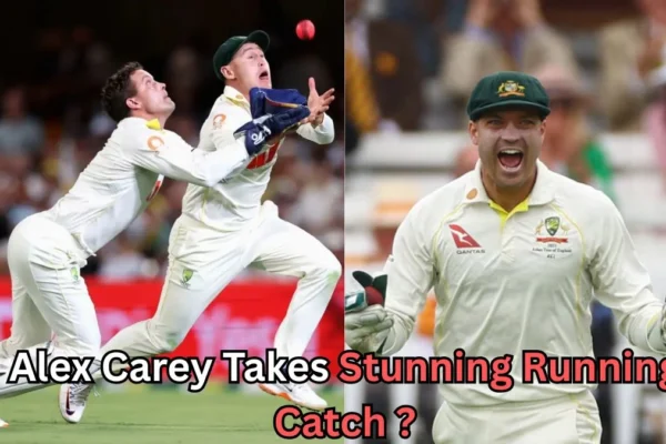 The image you uploaded features a moment from a cricket match where Alex Carey, an Australian cricketer, is shown taking a stunning running catch. The image is split into two parts: one shows Carey running and preparing to take the catch, and the other shows him celebrating with excitement after completing the catch. Carey is known for his impressive wicket-keeping skills, and this particular catch likely highlights his athleticism and sharp reflexes in the field. If you'd like more details about the context of this catch or other similar moments in cricket, feel free to ask!