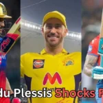 A three-panel collage showing the same male cricketer in three different team jerseys. In the left and right panels he is wearing blue-and-red uniforms and holding a cricket bat, while the center panel shows him smiling in a yellow jersey and cap under bright stadium lights. Text at the bottom reads “Shocks Fans?