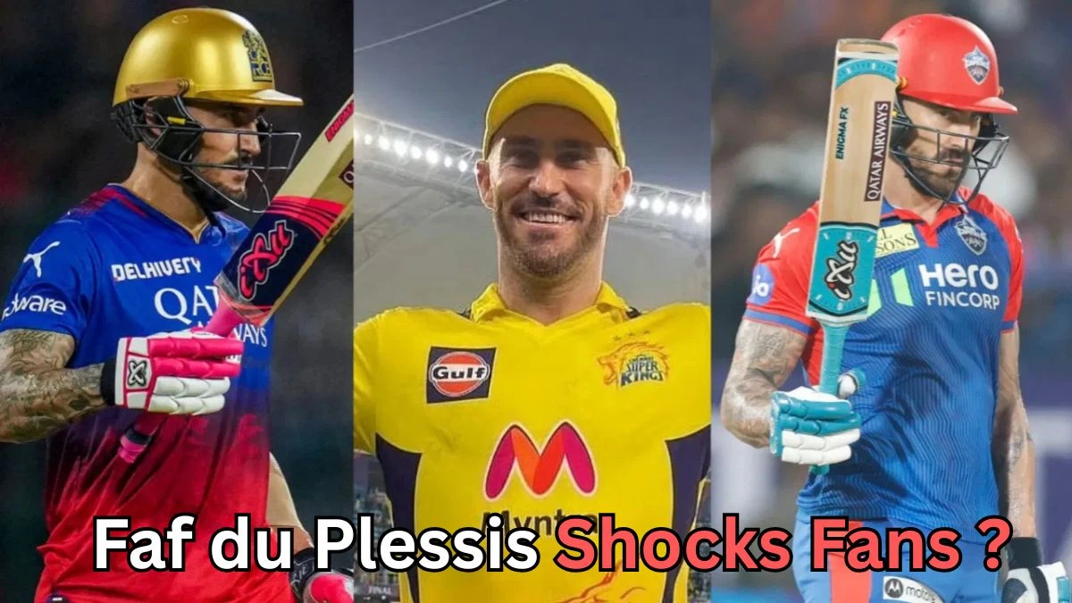 A three-panel collage showing the same male cricketer in three different team jerseys. In the left and right panels he is wearing blue-and-red uniforms and holding a cricket bat, while the center panel shows him smiling in a yellow jersey and cap under bright stadium lights. Text at the bottom reads “Shocks Fans?