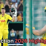 Split image of two professional cricket players in yellow kits. On the left, a batter celebrates on the field, smiling and raising a bat in one hand and a helmet in the other, with a cheering crowd blurred behind. On the right, another batter practices in the nets wearing a yellow helmet and sleeveless training top. Bold text at the bottom reads “IPL Auction 2026 Highlights?