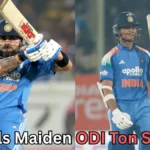 "Virat Kohli and Yashasvi Jaiswal celebrating in an ODI match for India, with a focus on Jaiswal's maiden ODI century achievement.