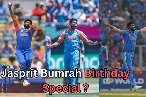 The image you've uploaded appears to be a birthday tribute to Jasprit Bumrah, an Indian cricketer, featuring several action shots of him bowling in various matches. It seems to highlight his career and achievements, especially on his birthday. The text "Jasprit Bumrah Birthday Special" is displayed prominently, indicating the celebratory nature of the image.